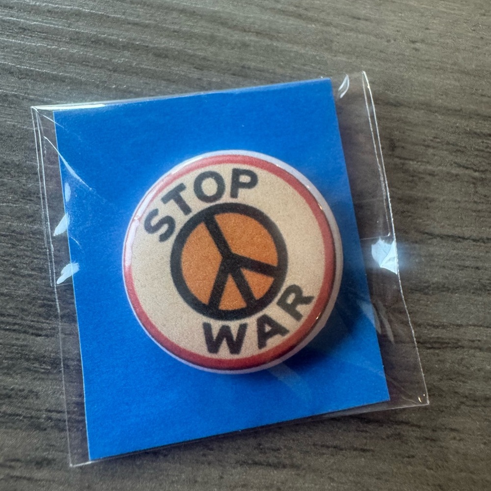 1” Stop War Peace Sign Pin Button – Retro Anti-War Design